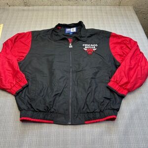 Vintage Chicago Bulls Windbreaker Jacket Mens XL Black Red NBA First Pick Sports